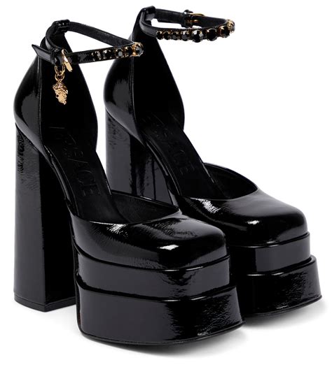 versace black leather medusa pumps|Versace Medusa platform pumps.